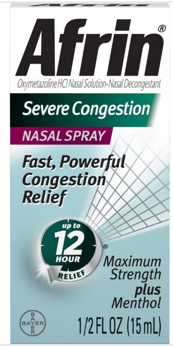 Afrin 12HR Maximum Strength Severe Congestion Nasal Spray + Menthol, 0.5 OZ - Retail $8.79