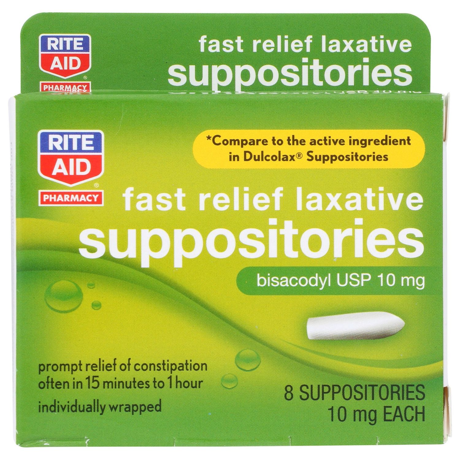 Rite Aid Pharmacy Laxative Suppositories, Fast Relief, 10mg - 8 Ct - Retail $12.99