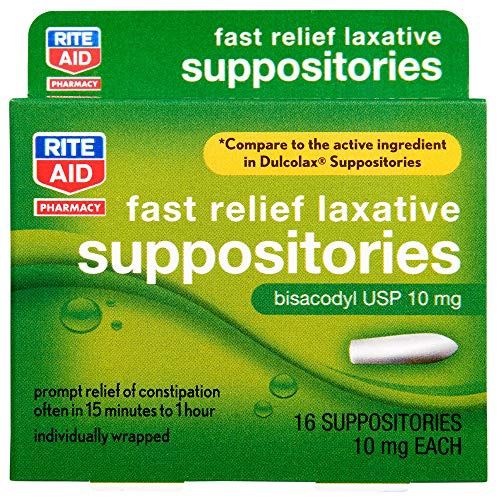 Rite Aid Fast Relief Laxative Suppositories, Bisacodyl USP, 10mg - 16 Count - Retail $