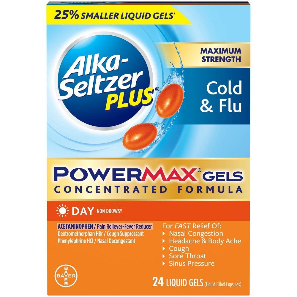 Alka-Seltzer Plus Cold &amp; Flu Maximum Strength Powermax Liquid Gels - 24 Ct - Retail $14.49