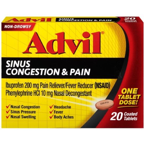 Advil, Sinus Congestion &amp; Pain, Non-Drowsy , 20 Coated Tablets - Retail $10.99