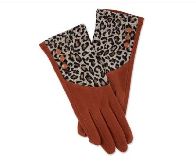 Leopard Button Gloves Tan, Retail $19.99
