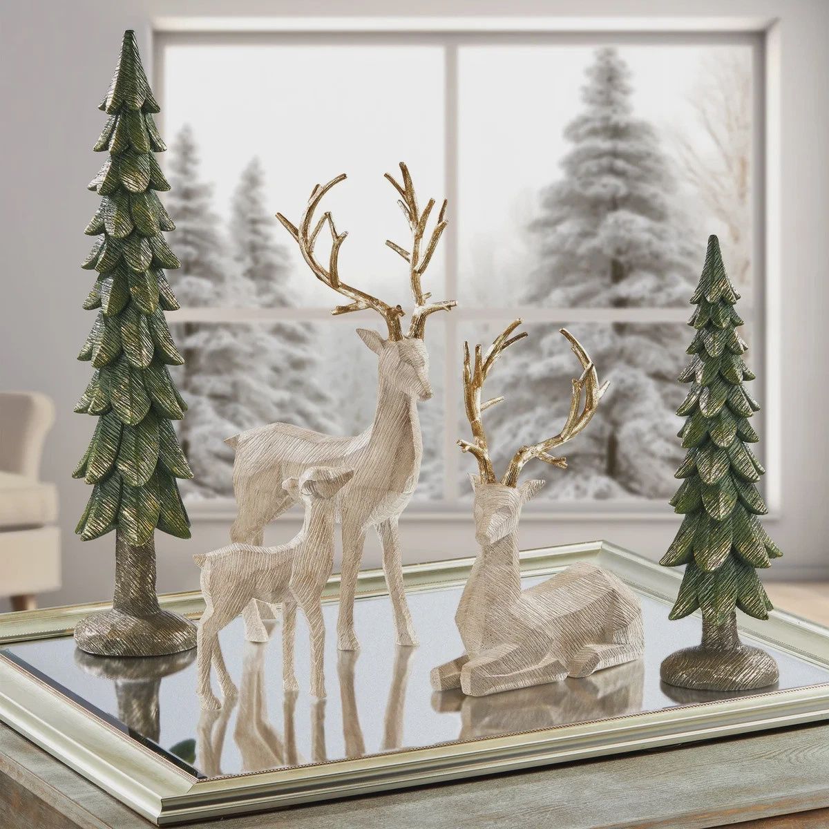 Holiday Deer Family with Trees, Set of 5 - $76.99