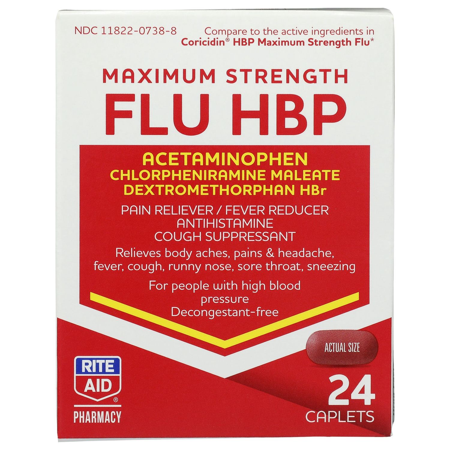 Rite Aid Maximum Strength Flu HBP Caplets - 24 Ct - Retail $8.29