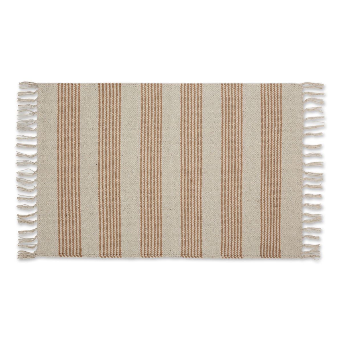 2&#39; X 3&#39; Beige and Stone Brown Ticking Striped Hand-Loomed Contemporary Area Throw Rug - Retail $30.99