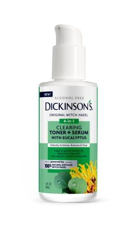 Dickinson Brands, Original Witch Hazel, 4-in-1 Clearing Toner + Serum with Eucalyptus, Alcohol Free, 4 Fl Oz (118 Ml) - Retail $13.99