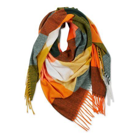 Fringle Plaid Blanket Scarf - Orange &amp; Green - Retail $31.99