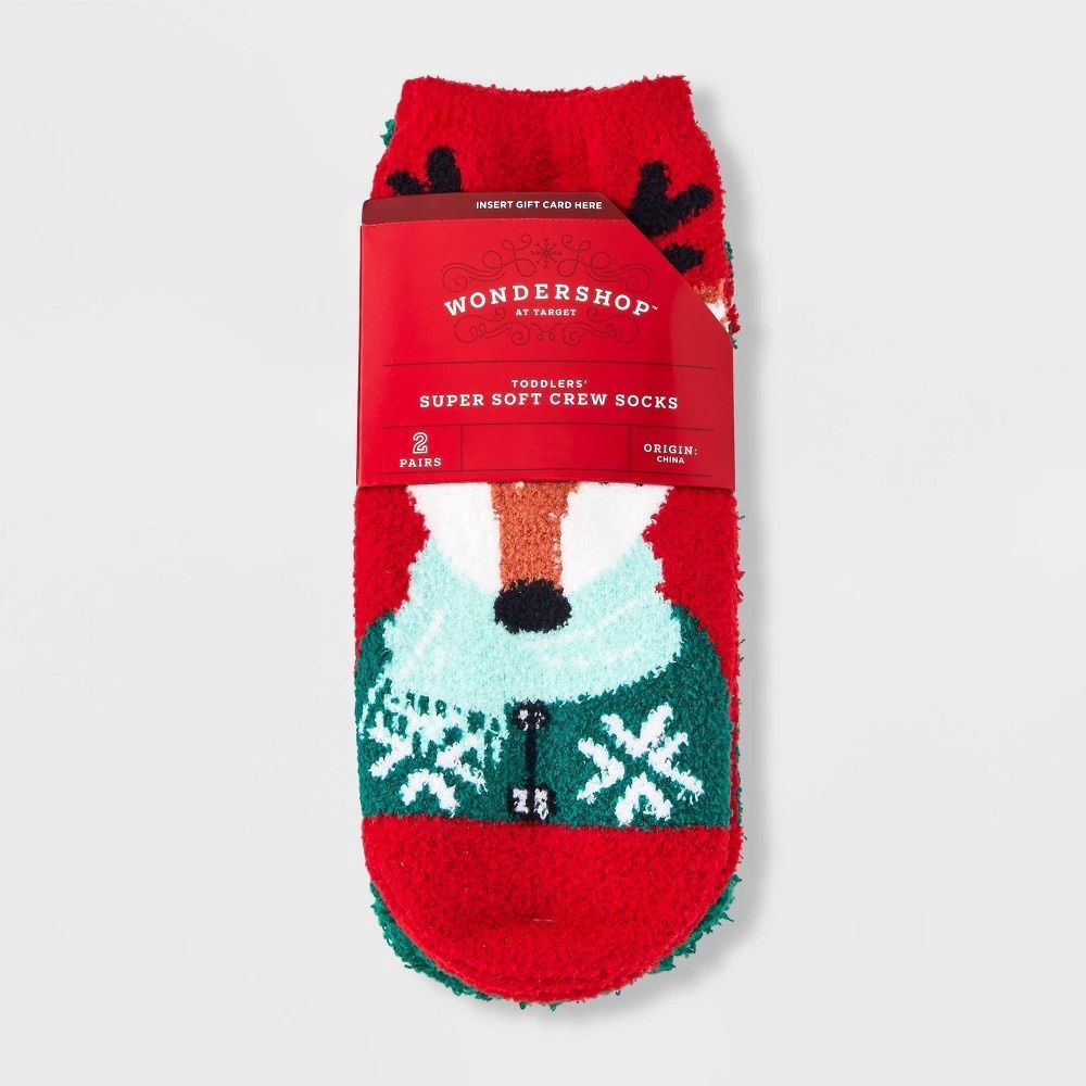 Toddler 2pk Reindeer Christmas Cozy Socks with Gift Card Holder - Wondershop™ Red 2T-3T - Retail $3.00