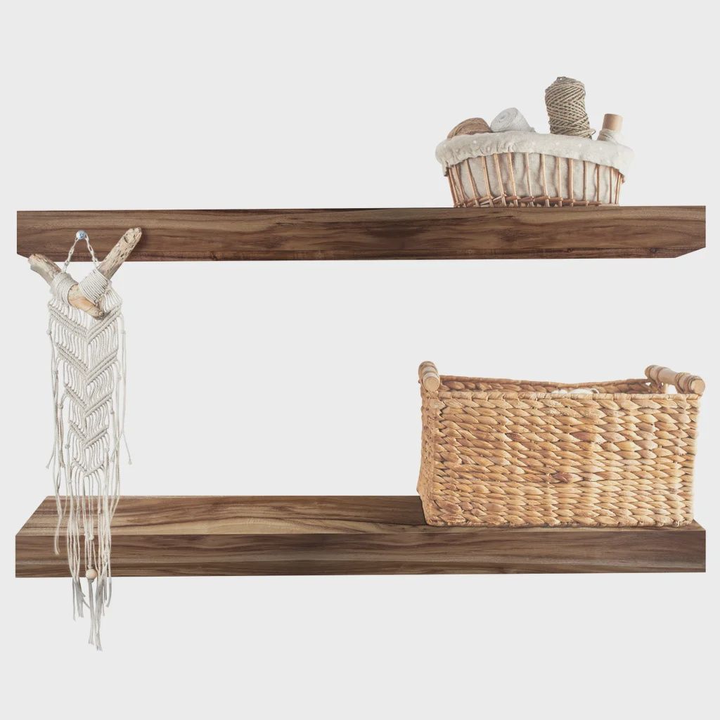 Acacia Floating Wood Shelf, 2-pack - Retail- $43.99