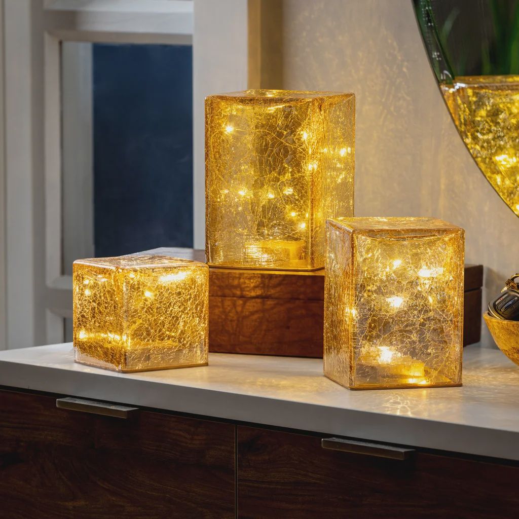 Evergreen LED Glass Cubes and Spheres Towers, Set of 3 - Retail $33.99