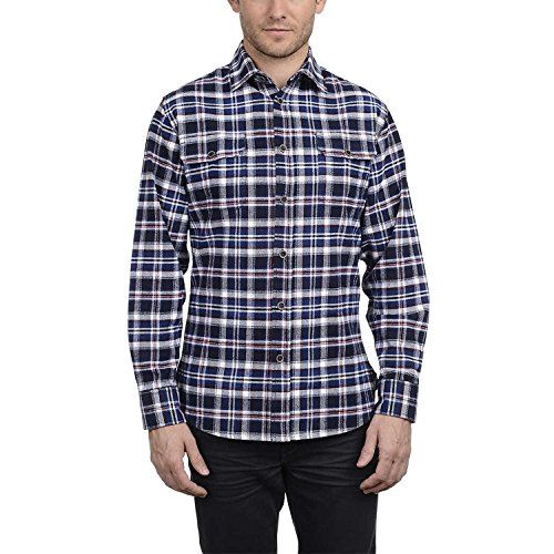 JACHS Mens Cotton Flannel Button-Down Shirt Blue M