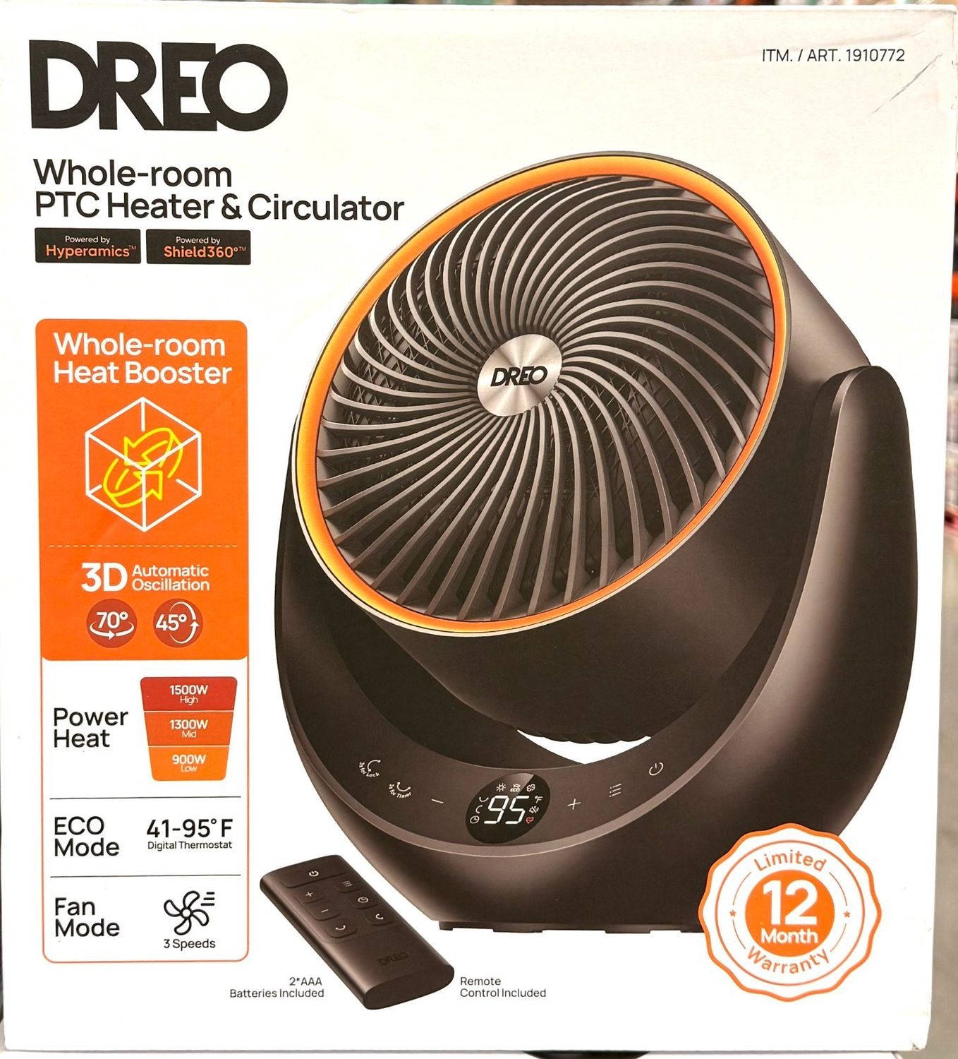 DREO 1500W Portable 3D Automatic Oscillating Ceramic PTC Heater - Retail $69.99