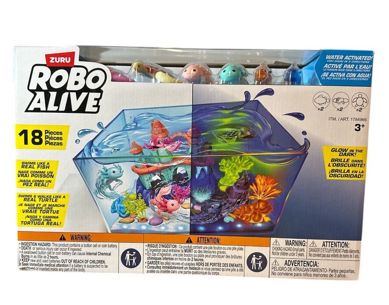 NEW Zuru Robo Alive Fish Tank Light up Aquarium 18 Pc Set Glows in the Dark Fish - Retail $49.99