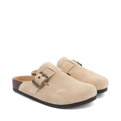 Staheekum Womens Crescent Suede Clog Slippers – Slip-on Mules with Microsuede Lining and Defender Water &amp; Stain Repellent, Sand - Retail $9.97