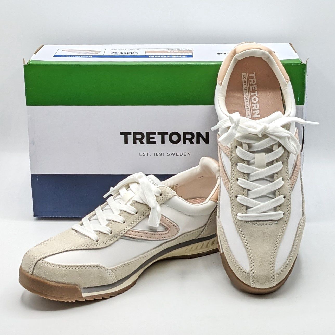 Tretorn &quot;Hailey&quot; Women’s, Leather &amp; Nylon Canvas, Sneaker (White / Pink) - Retail $19.97