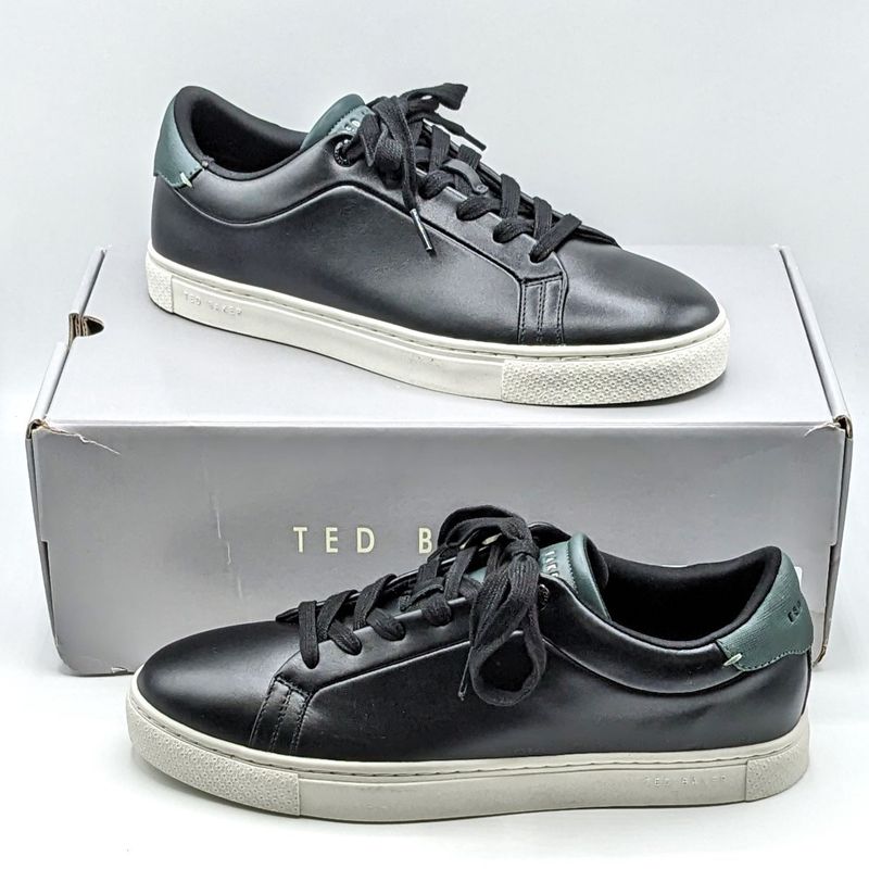 Ted Baker “Robberto” Men’s Sophisticated Leather Sneaker [Black / Forest] - Retail $69.99