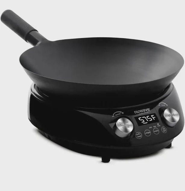 Nuwave Induction Hot Wok with 14" Carbon Steel Wok, Glass Lid &amp; Stand - Retail - $99.99