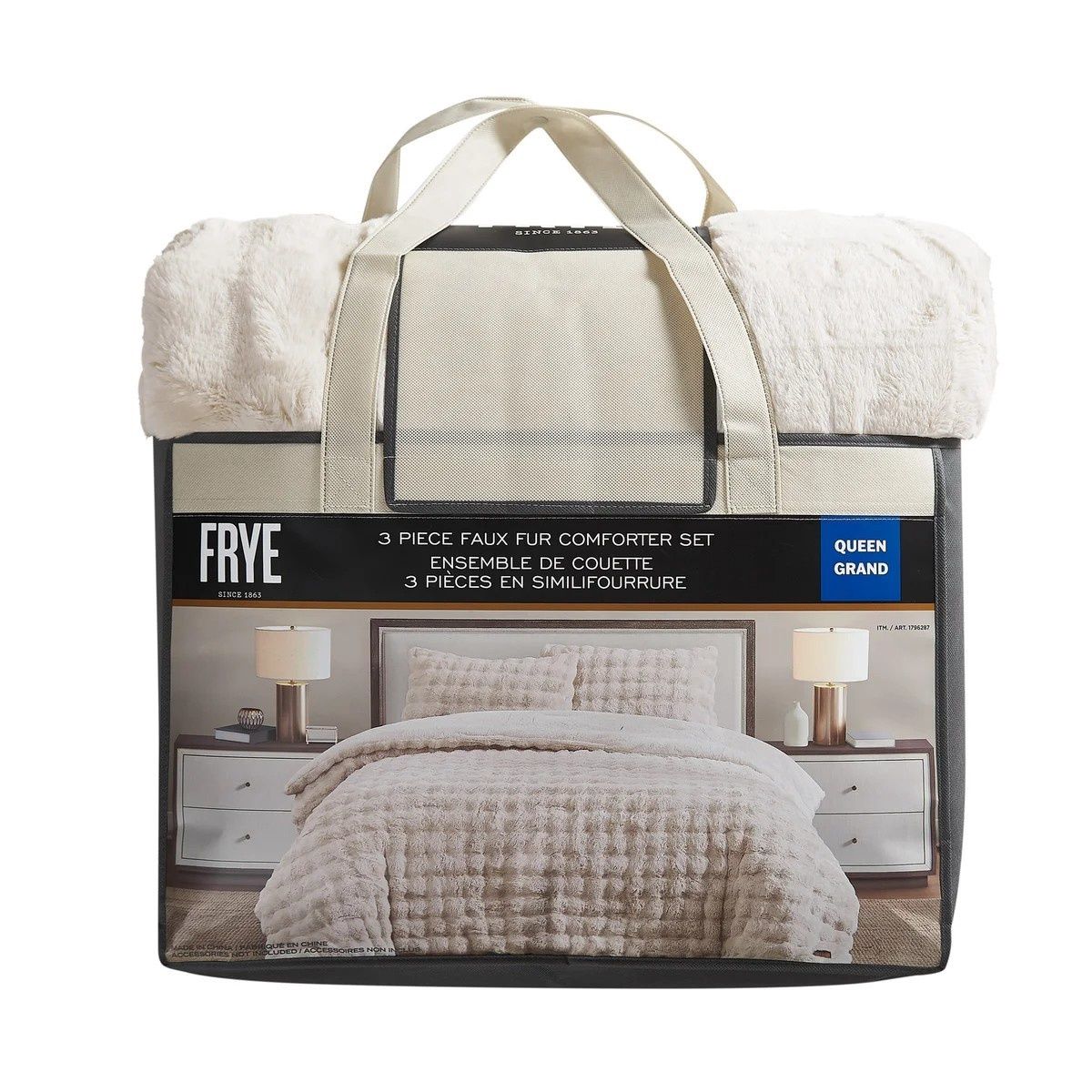 Frye 2&quot; Solid Channel Luxury Faux Fur Comforter 3 Piece King Set, Reversible - Retail $79.99