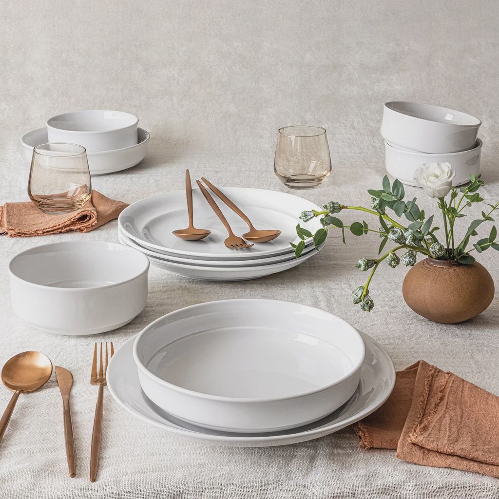 over&amp;back Rimmed 12-piece Glossy Porcelain Dinnerware Set