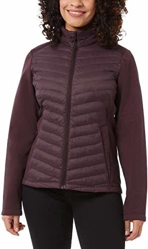 32 DEGREES Womens Mixed Media Jacket (XS, Deep Burgundy)