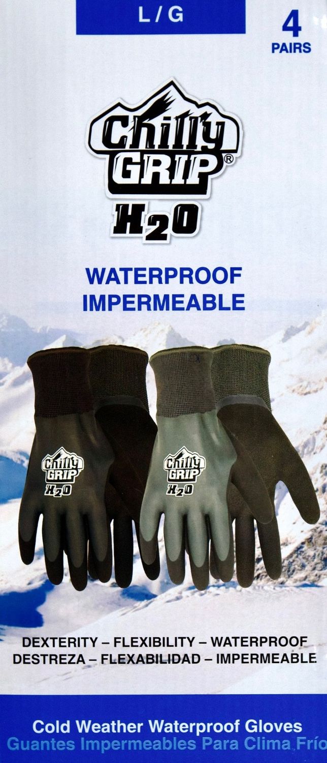 Chilly Grip H2O Waterproof Cold Weather Work Gloves 4 Pairs - Retail $13.99