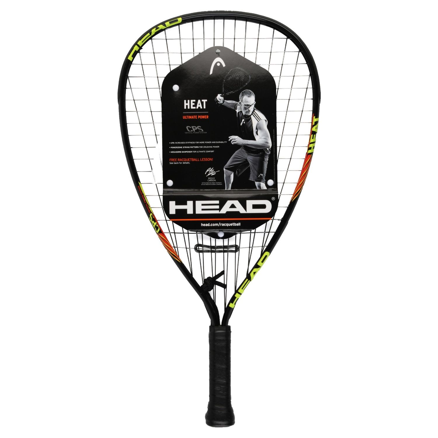 HEAD CPS Heat Racquetball Racquet Pre-Strung 107 Sq. in. Head Size 6.7 Ounces Black/Yellow Retail $21.99