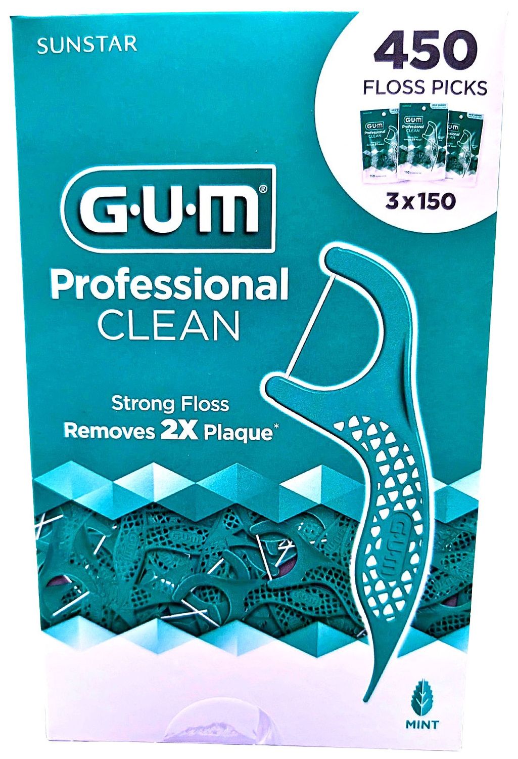 GUM Professional Clean Floss Picks 3 Packs X 150 Count