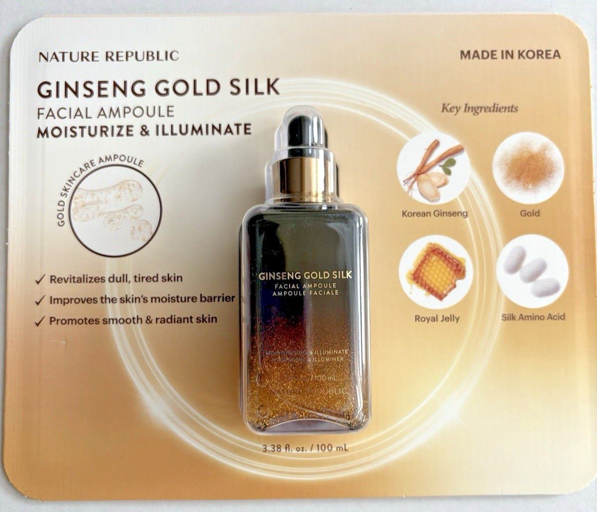 Ginseng Gold Silk Facial Ampoule, by Nature Republic 3.38 Fl Oz - Retail $49.99