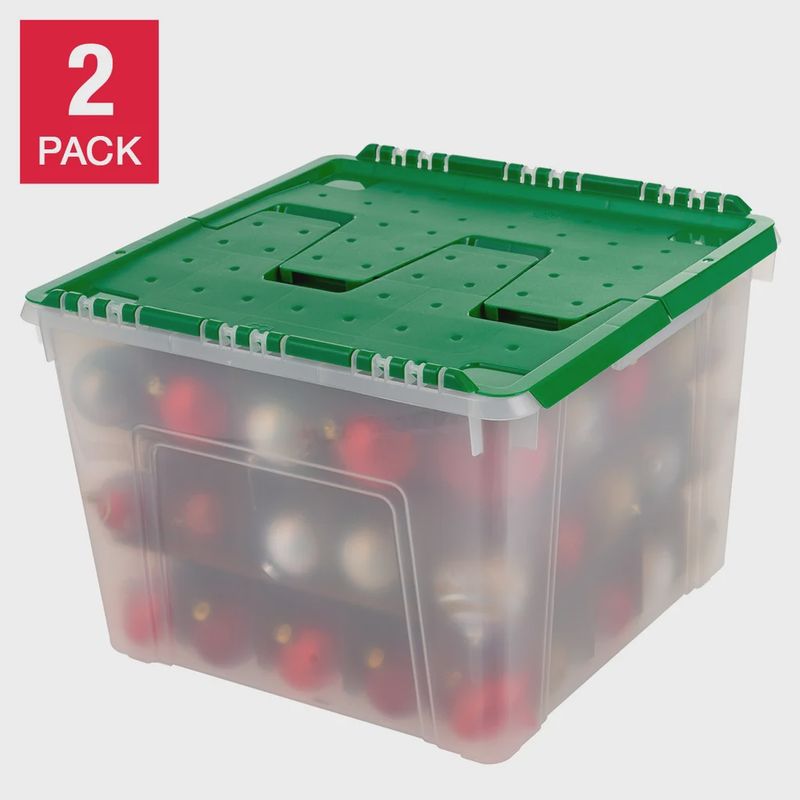 IRIS 60QT Stackable Ornament Storage Bin, 2-pack Retail $54.99