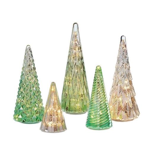COSTCO Christmas Set of 5 Glass Trees with LED Lights in Green Retail $39.99