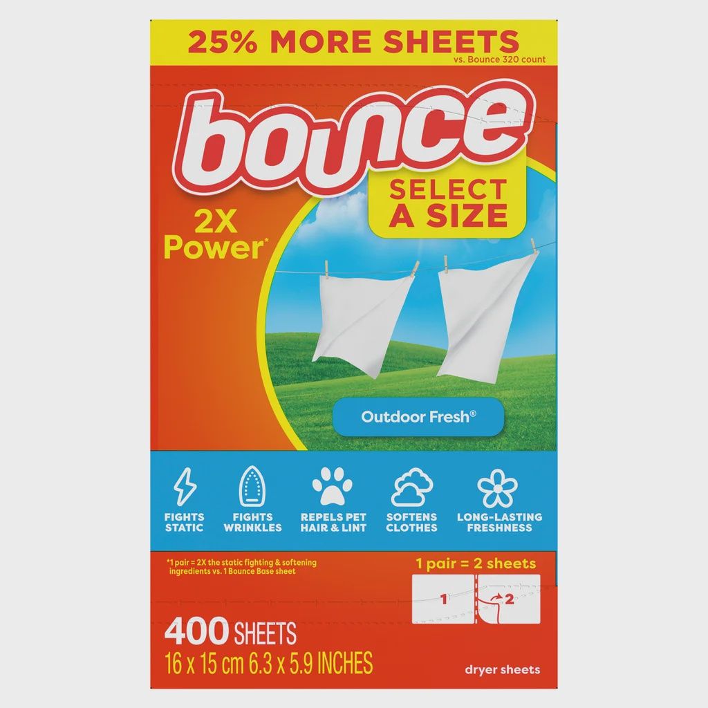 Bounce Select a Size Fabric Softener Dryer Sheets, Outdoor Fresh, 400-count - Retail 13.49