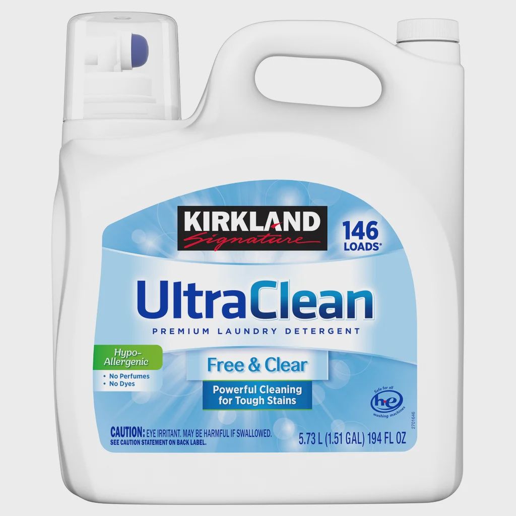 Kirkland Signature Ultra Clean Free &amp; Clear HE Liquid Laundry Detergent, 146 loads, 194 fl oz - Retail $21.49