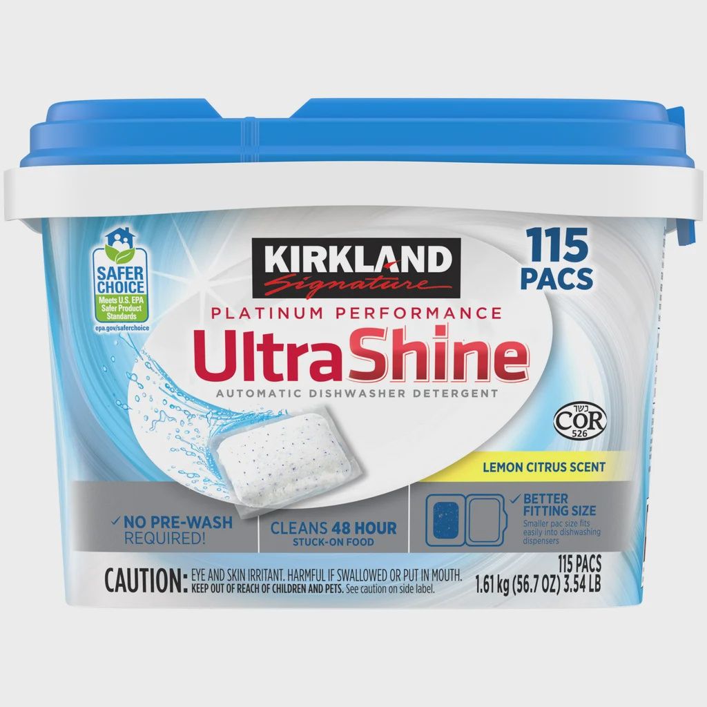 Kirkland Signature Platinum Performance UltraShine Dishwasher Detergent Pacs, 115-count - Retail $13.99