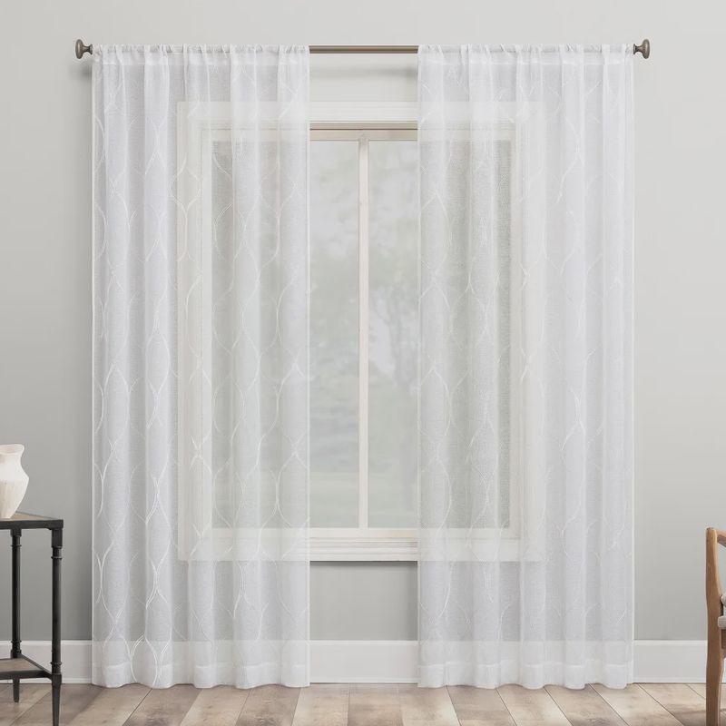 Portside Embroidered Trellis Sheer Curtains, 2-pack Retail 32.99