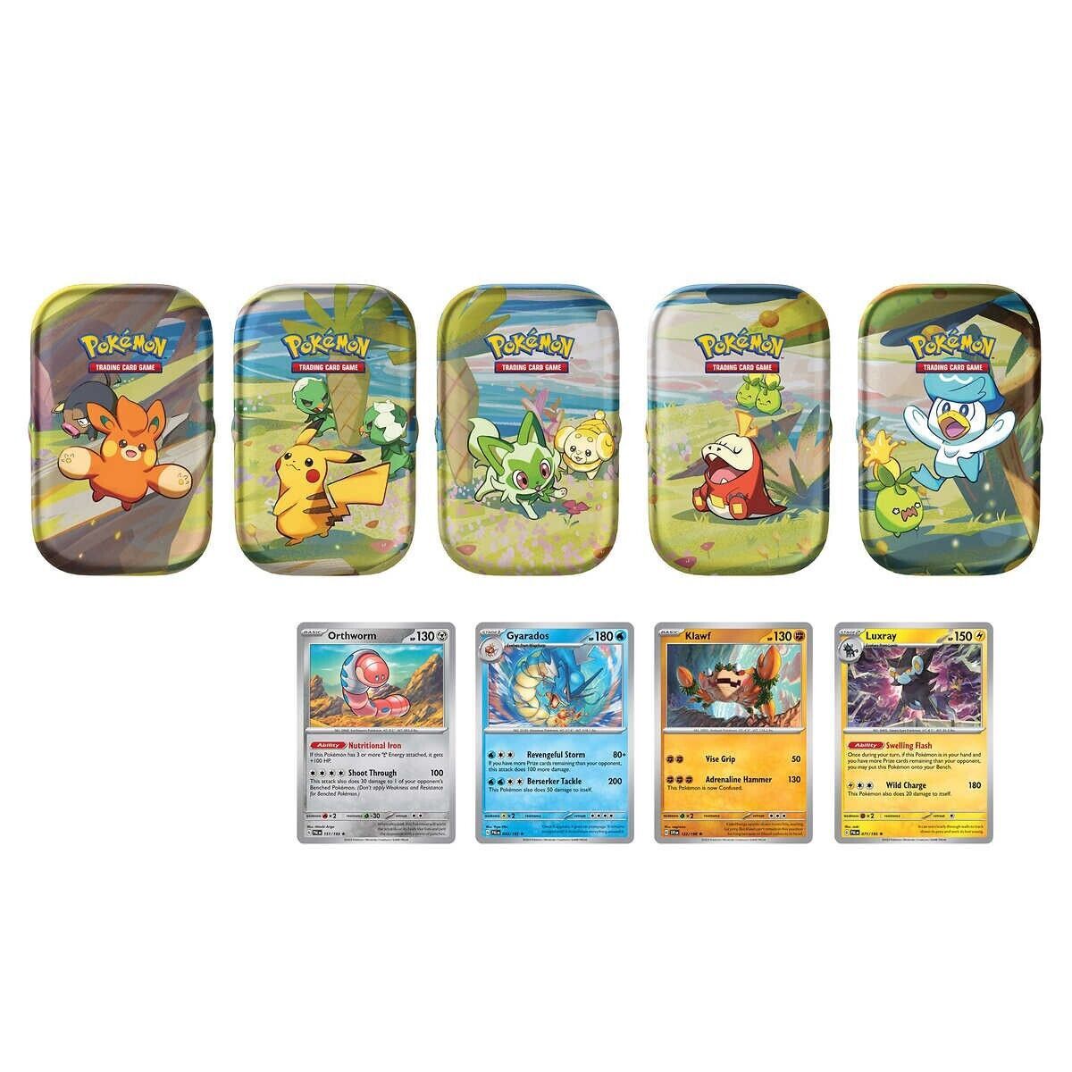 Pokemon TCG Scarlet &amp; Violet Paldea Friends 5 Mini Tins Set + 4 Promo Box Cards - Retail $44.99