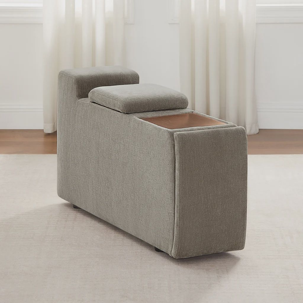 Sereen Storage Console with Wood Tray, Taupe - Retail $349.99