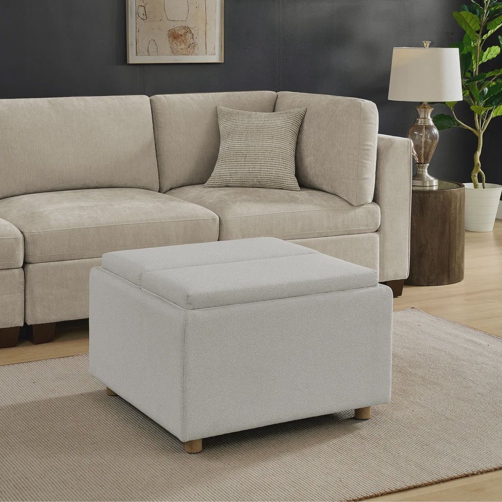 Henredon Sona Fabric Storage Ottoman with Reversible Wood Tray Tops - Retail $219.99