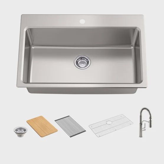 Kohler Provo 33" Dual Mount Single-bowl Workstation Kitchen Sink Kit - Retail $429.99