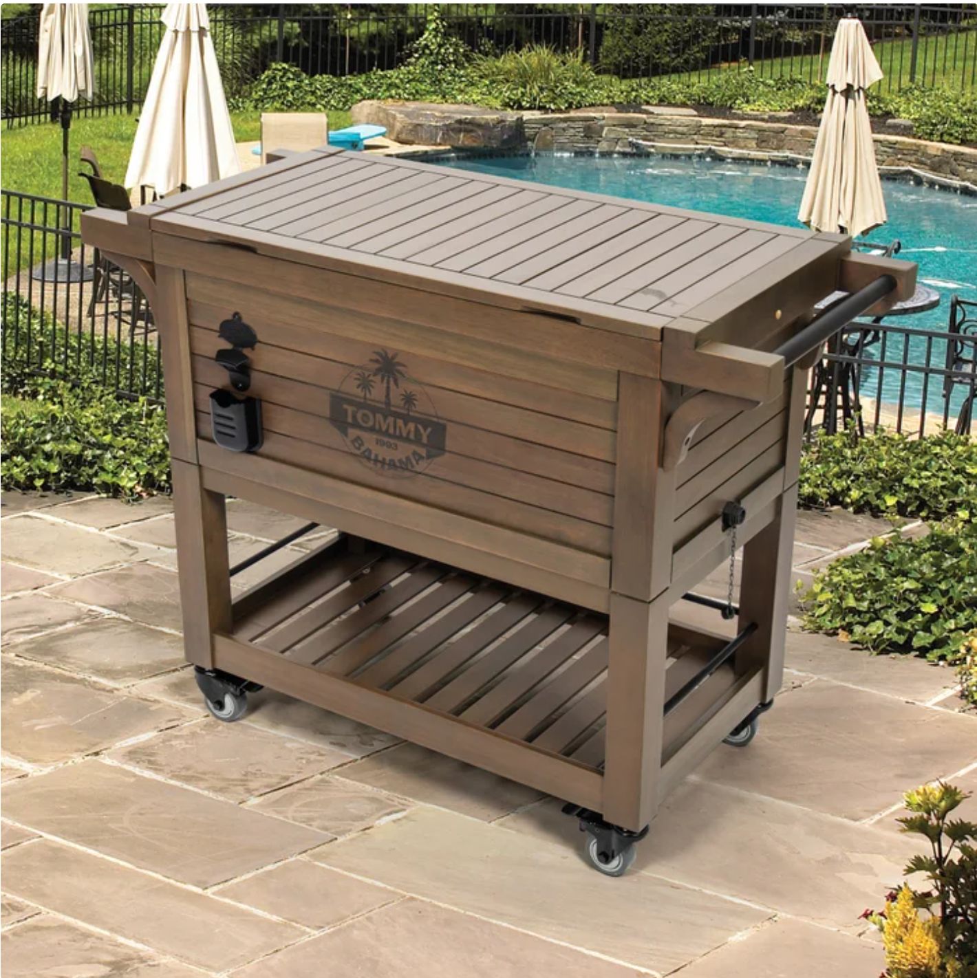 Tommy Bahama 100-quart Rolling Wood Cooler - Retail $399.99