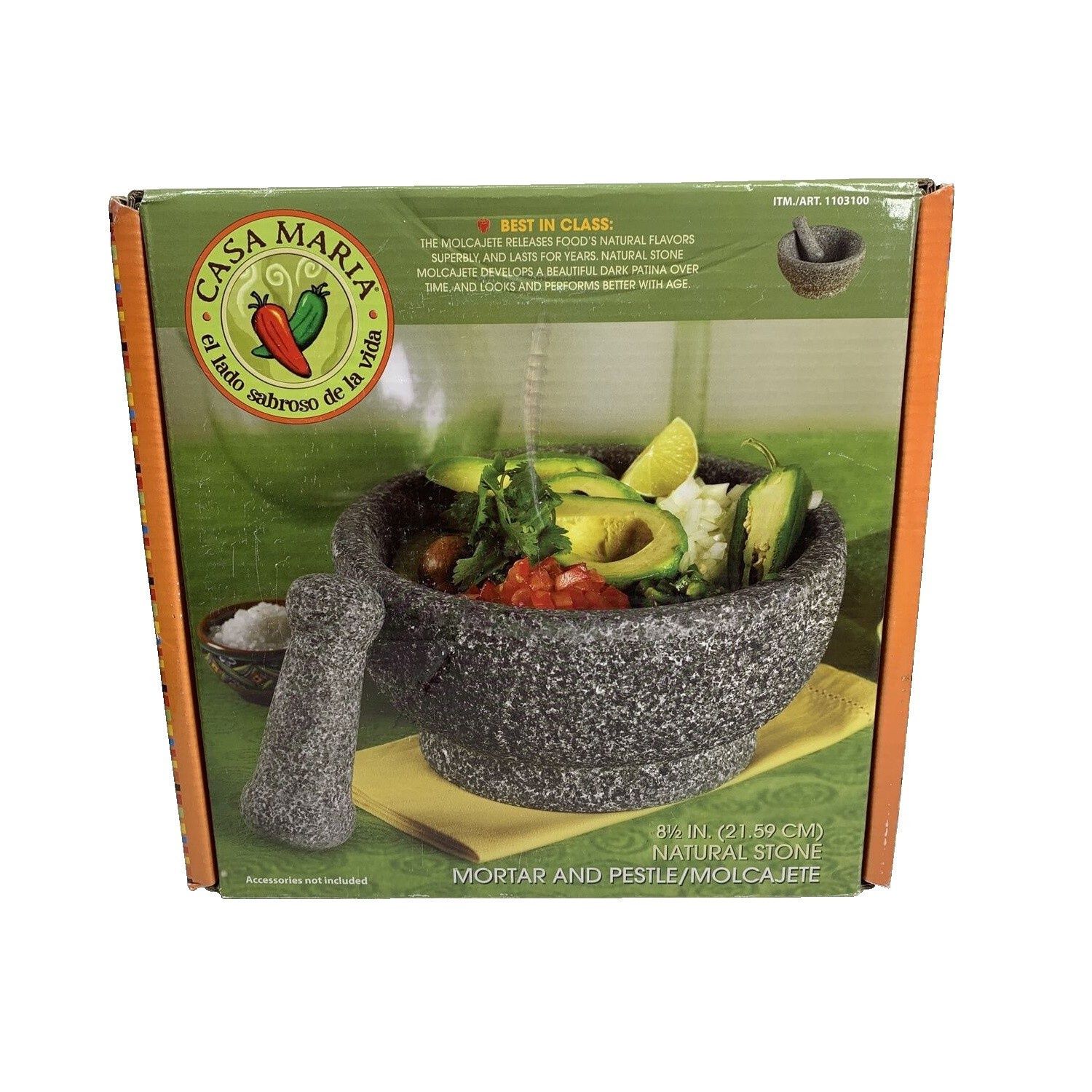 Casa Maria Granite Mortar and Pestle Set – 8.5-Inch Double-Sided Stone Grinder – Natural Heavy-Duty Granite for Spices Herbs Guacamole Pesto  Retail $22.99