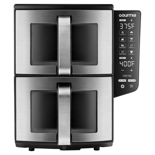 Gourmia 11-QT. Dual Basket Air Fryer with Smart Finish &amp; 4-Layer Cooking - Retail $124.99