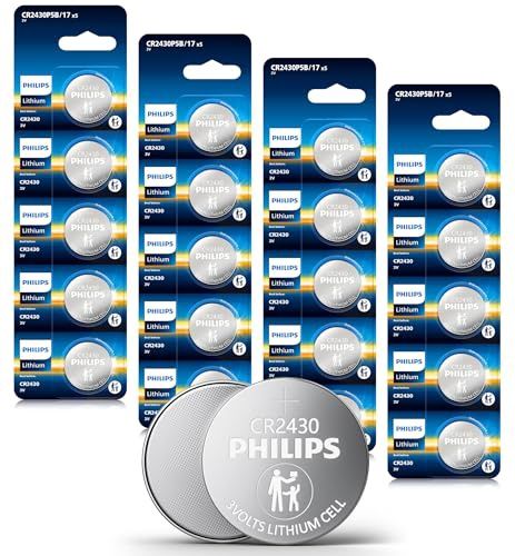 Philips CR2430 Battery 20 Pack, 3v Lithium Coin Cell Battery Long-Lasting CR 2430 Batteries Coin and Button Cell Batteries