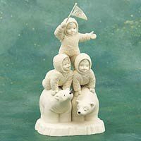 Snowbabies: " Celebrate" #68941 9" Figurine with 3 Snowbabies on Top of 2 Polar Bears