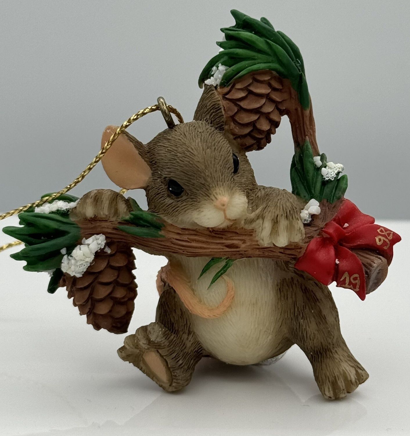 Fitz &amp; Floyd Charming Tails Christmas Ornament Pine Cone Predicament F&amp;F 86/659