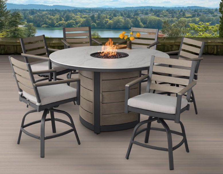 Agio Nicolet 7-piece Fire Outdoor Patio High Dining Set
