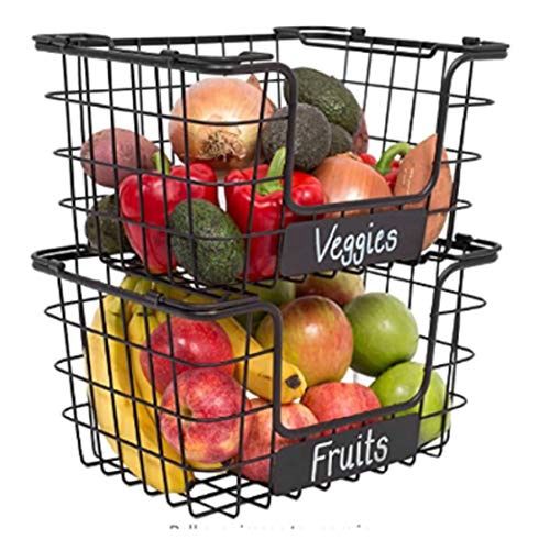 Stacking Wire Market Baskets with Chalk Label - Set of 2, Black