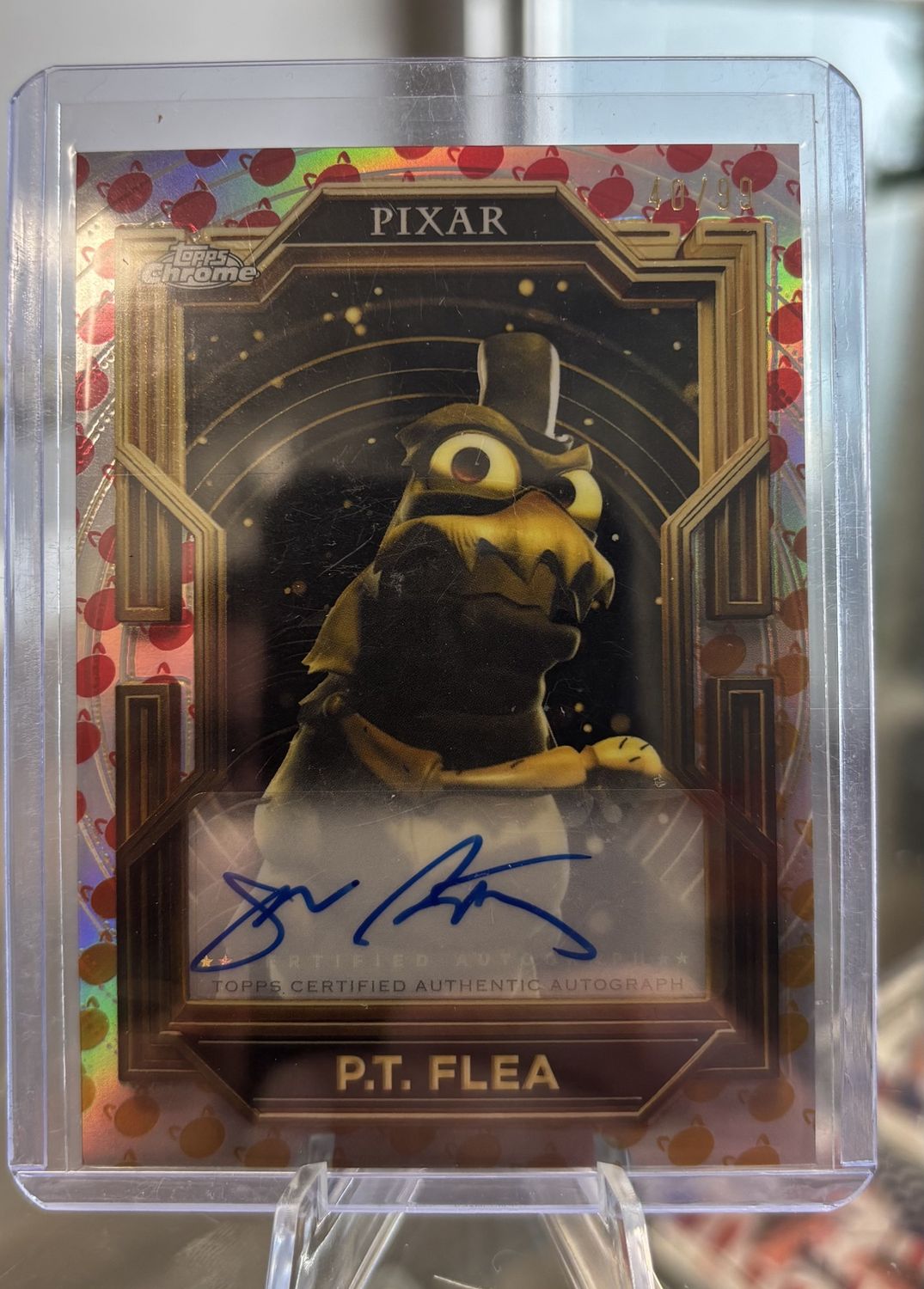 2025 Topps Chrome Pixar P.T. Flea Gold Gilded Turning Red Auto (40/99)