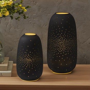 Evergreen LED Porcelain Lantern, Set of 2 - Retail $49.99