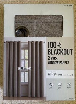 100% Blackout Curtains 52x84 2 Pack Magnetic Closure Beige Window Panels