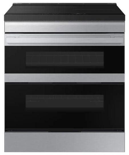 Samsung Bespoke 30" 6.3 cu. ft. 4 Burner Slide-In Double Oven INDUCTION Range with Flex Duo, Convection, and Air Fry in Stainless Steel - Retail $2799.99